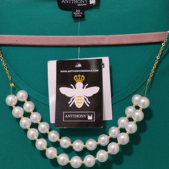 Antthony: 2-pc Short Sleeve Pant Set w/Removable Pearl Necklace, Size 2X, Green - Picture 4 of 10
